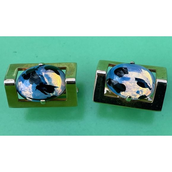 Vintage 1960s Swank Opal Glass Mens Cufflinks - Picture 4 of 16